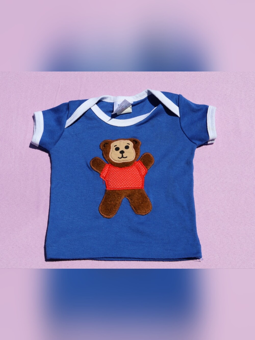 Vintage 80s Model T Blue Ringer Tee with Bear Applique 12m Lap Neck Shirt